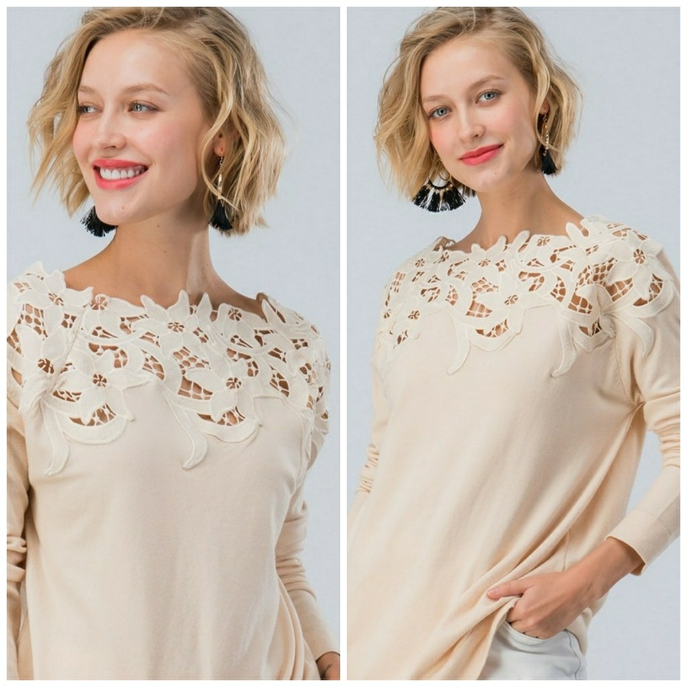 Cream Floral Lace Shoulder Top